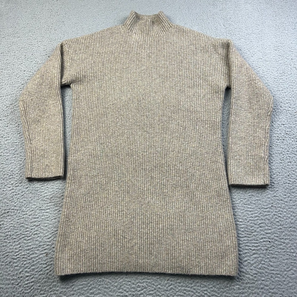 Abercrombie & Fitch Womens Beige Ribbed Mock Neck Tunic Sweater Wool Blend XS